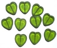 10 15mm Flat Cut Window Heart Beads Olive